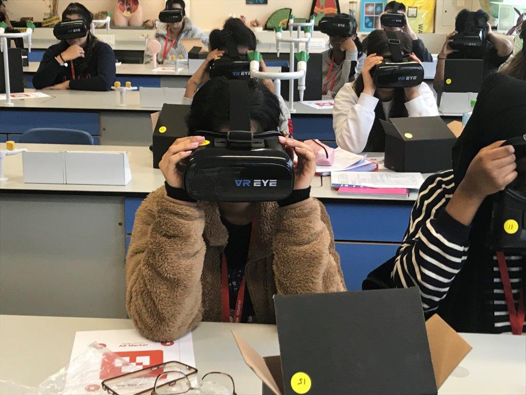 Student wearing VR headset