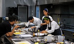 Students in a professional kitchen