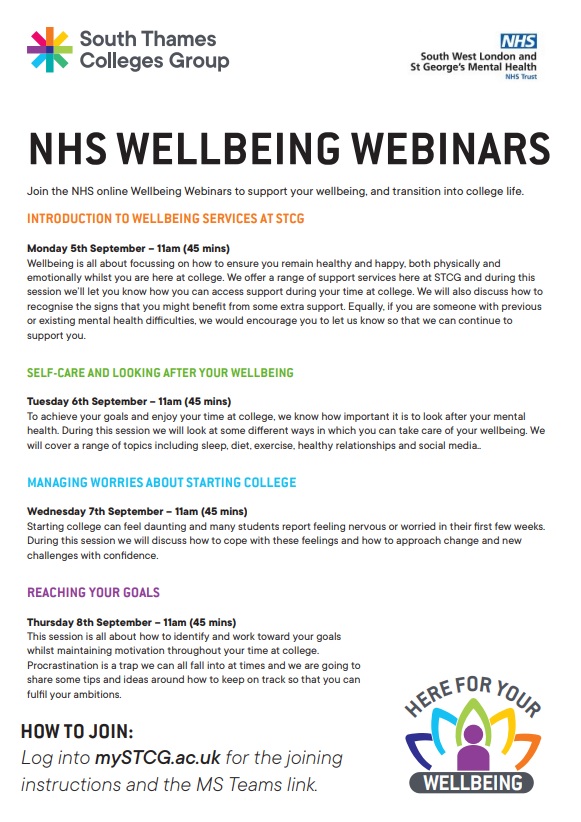 NHS Wellbeing Webinars Sept 2022